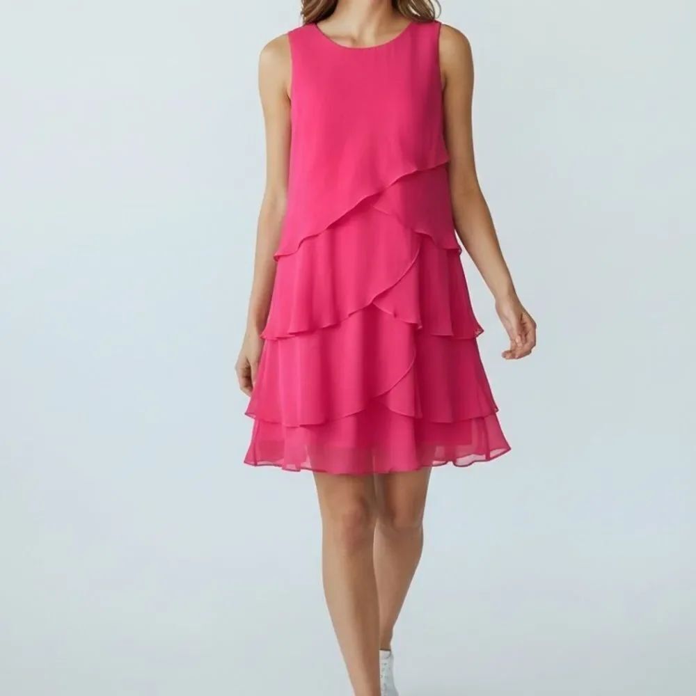 Vintage Ursula of Switzerland Chiffon Tulip Tiered Hem Sheath Dress in Pink 12